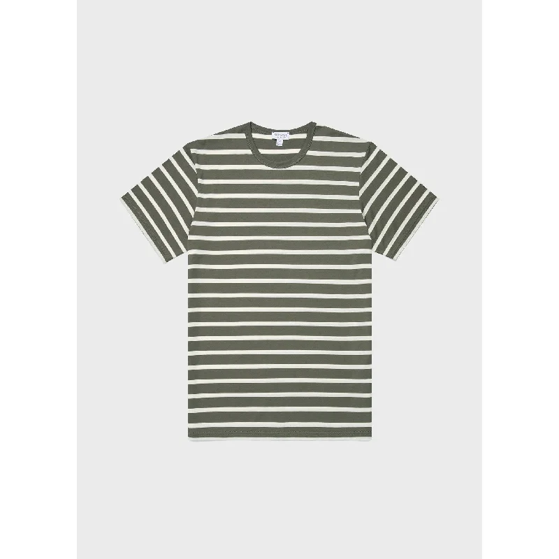 female wool vests-Classic T-shirt | Men | Khaki x Ecru Breton Stripe