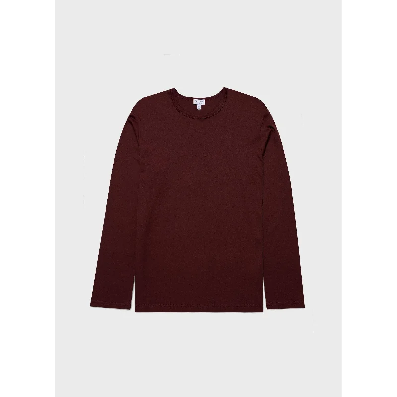 female chiffon-trim tops-Cotton Modal Lounge Long Sleeve T-shirt | Men | Maroon