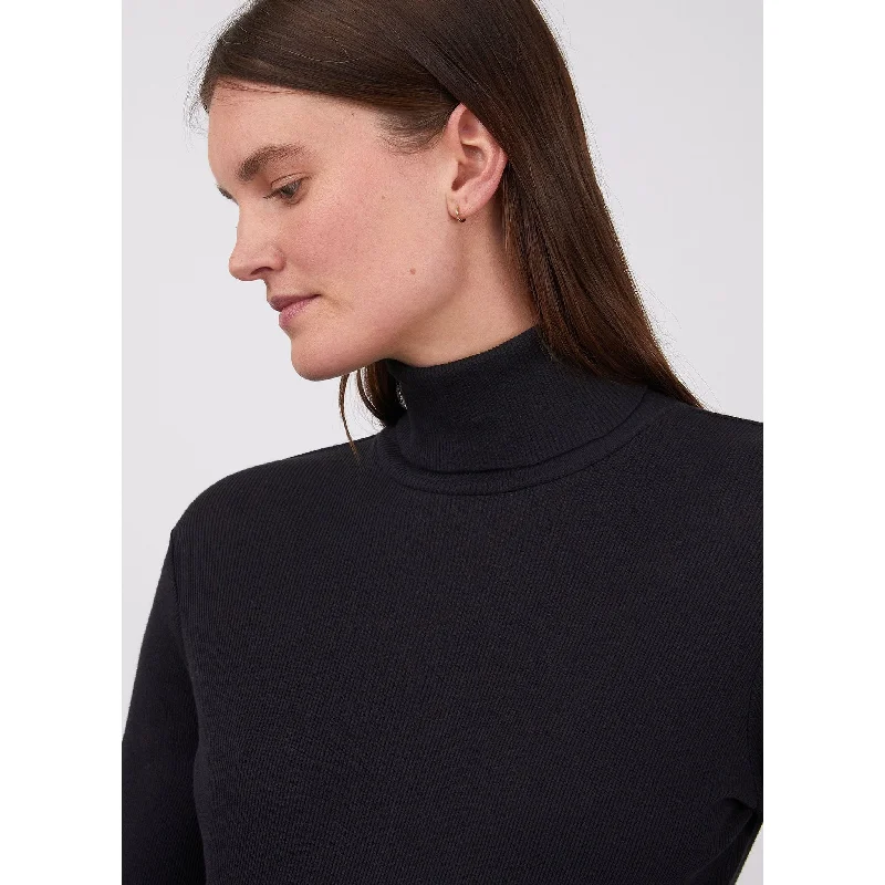 female ribbed camis-Rib Roll Neck T-shirt | Women | Black