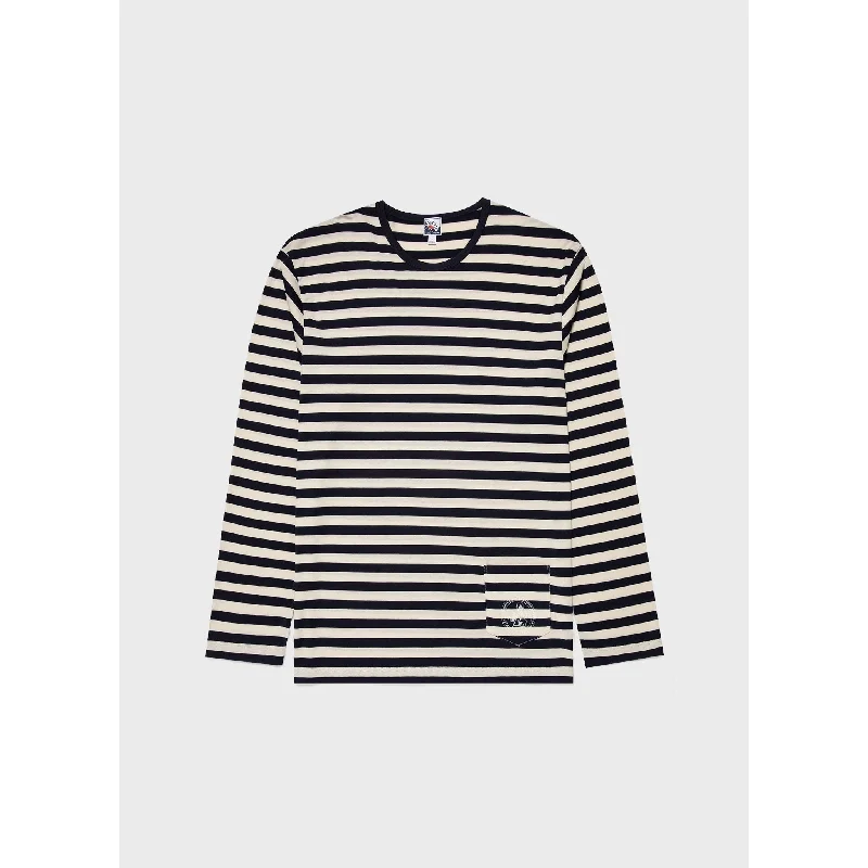 ladies flutter-sleeve blouses-Sunspel x Nigel Cabourn Long Sleeve T-shirt | Men | Navy x Stone White