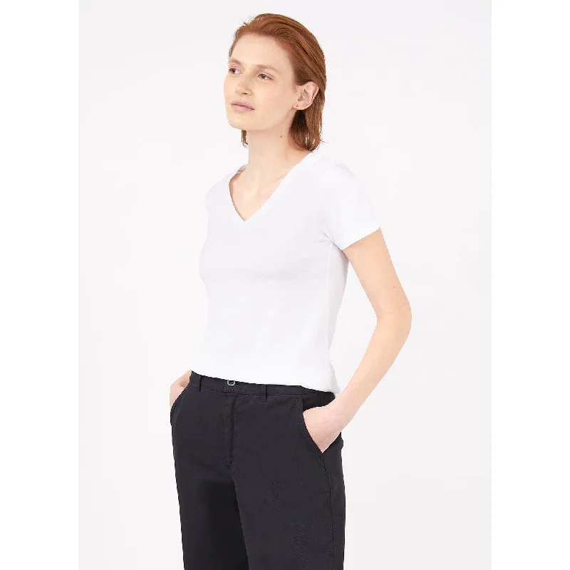 women’s linen trousers-V-neck T-shirt | Women | White