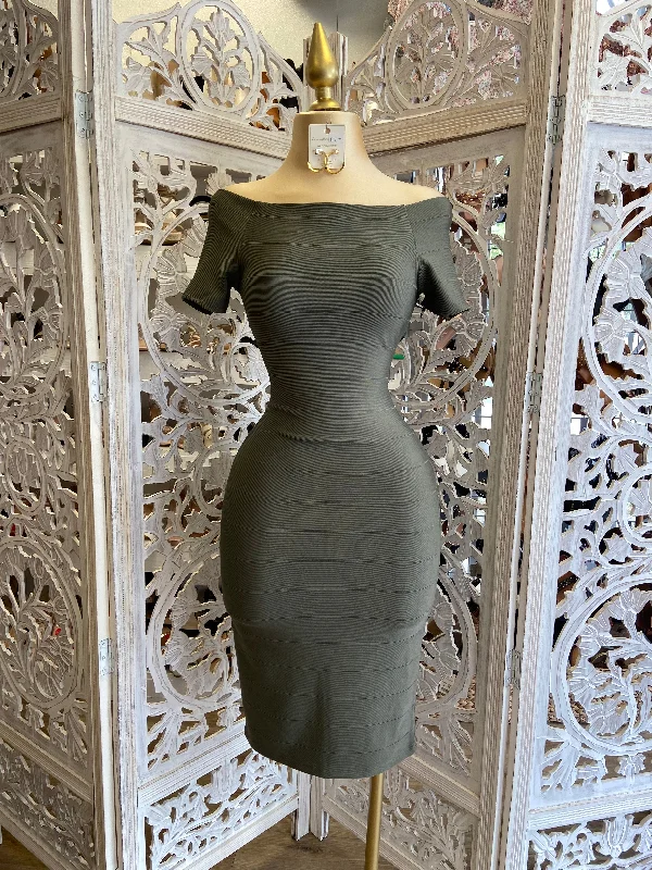 women’s merino coats-Olive Green Bandage Dress