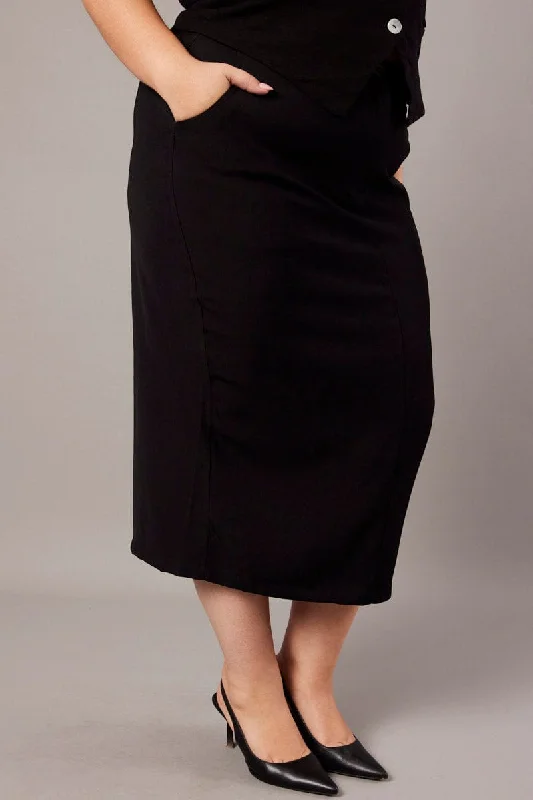 women’s fuzzy sweaters-Black Tailored Midi Pencil Skirt