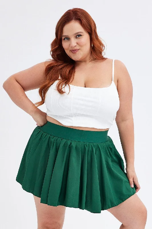 women’s tailored joggers-Green Mini Skirt Pleated Tennis With Shorts Underneath