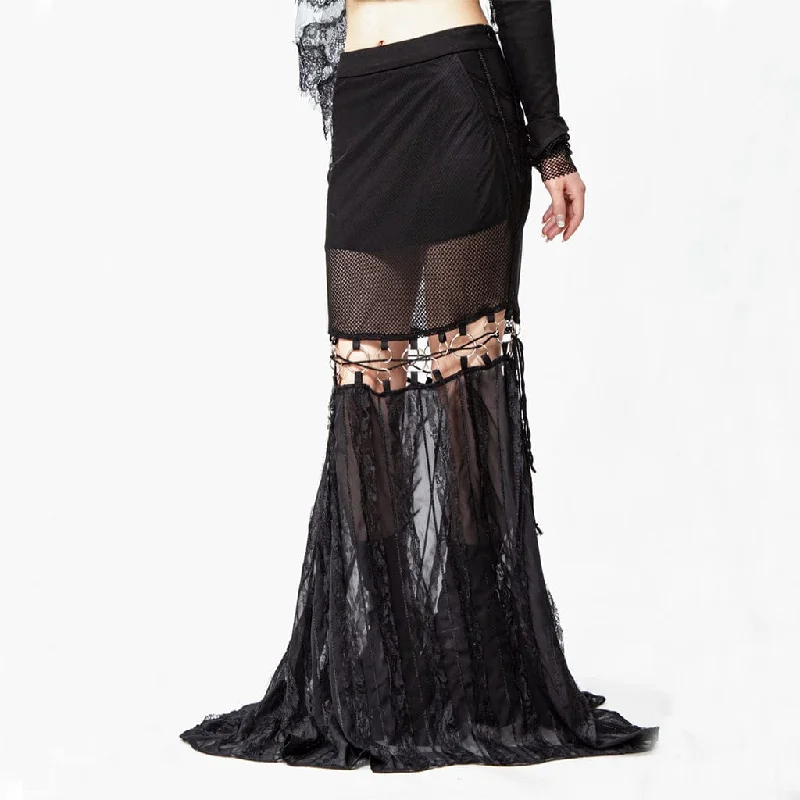 female lakeside kaftans-Women's Gothic Cutout Splice Long Skirt