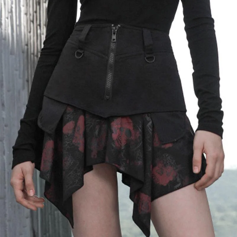 women’s cable knit pullovers-Women's Gothic Zippered Double Layered Asymmetrical Hem Skirts