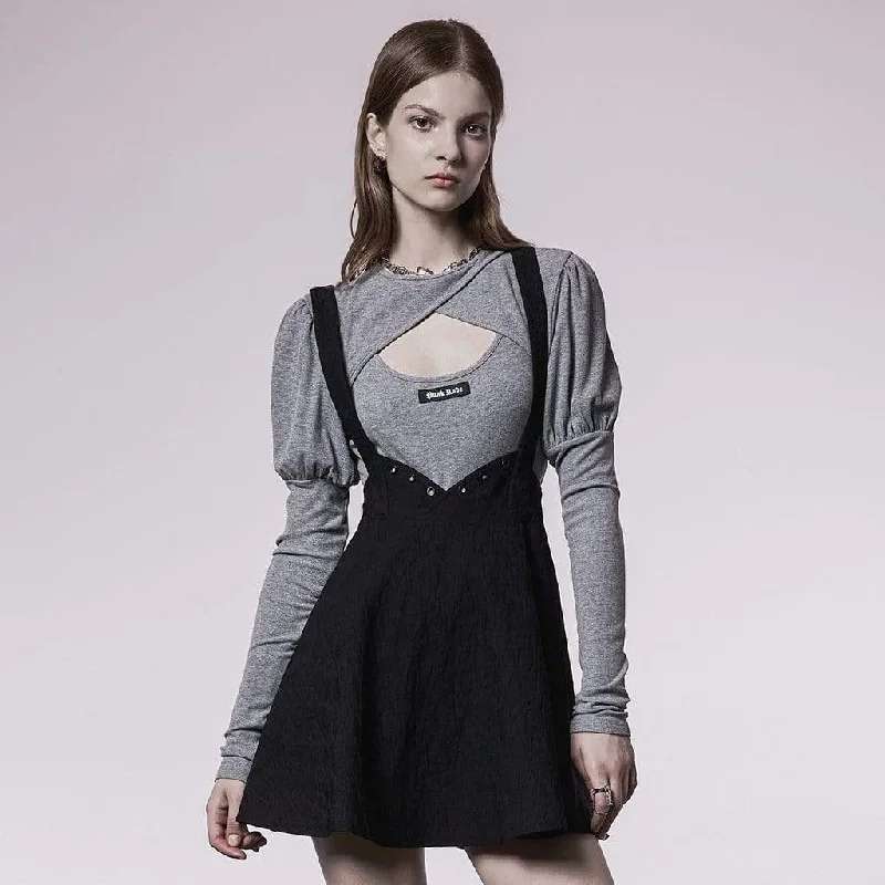 women’s chambray dresses-Women's Grunge Cat Printed Suspender Skirt