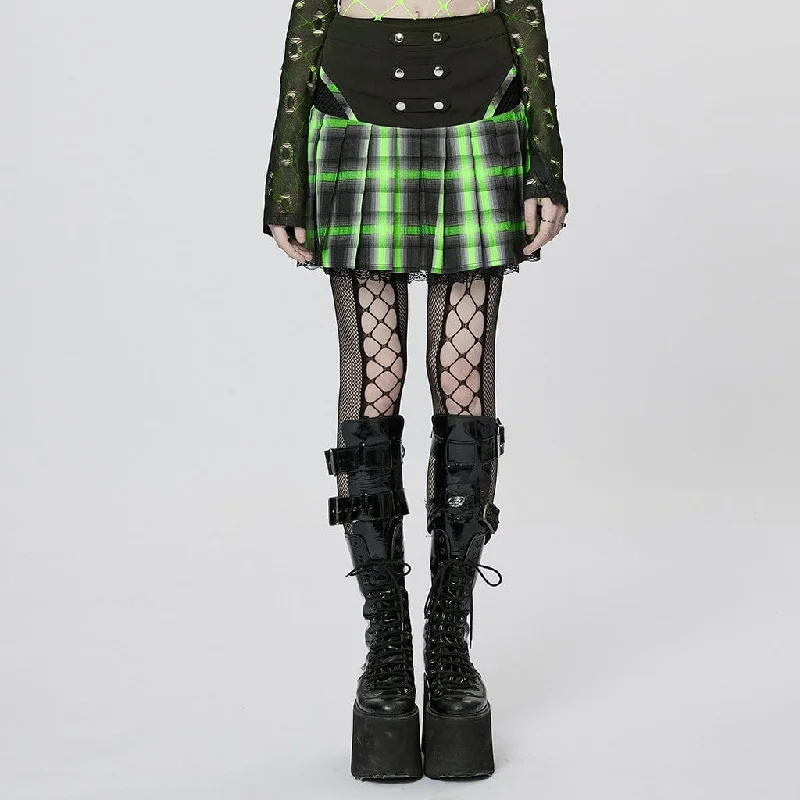 ladies taffeta bombers-Women's Grunge Double Color Plaid Pleated Skirt