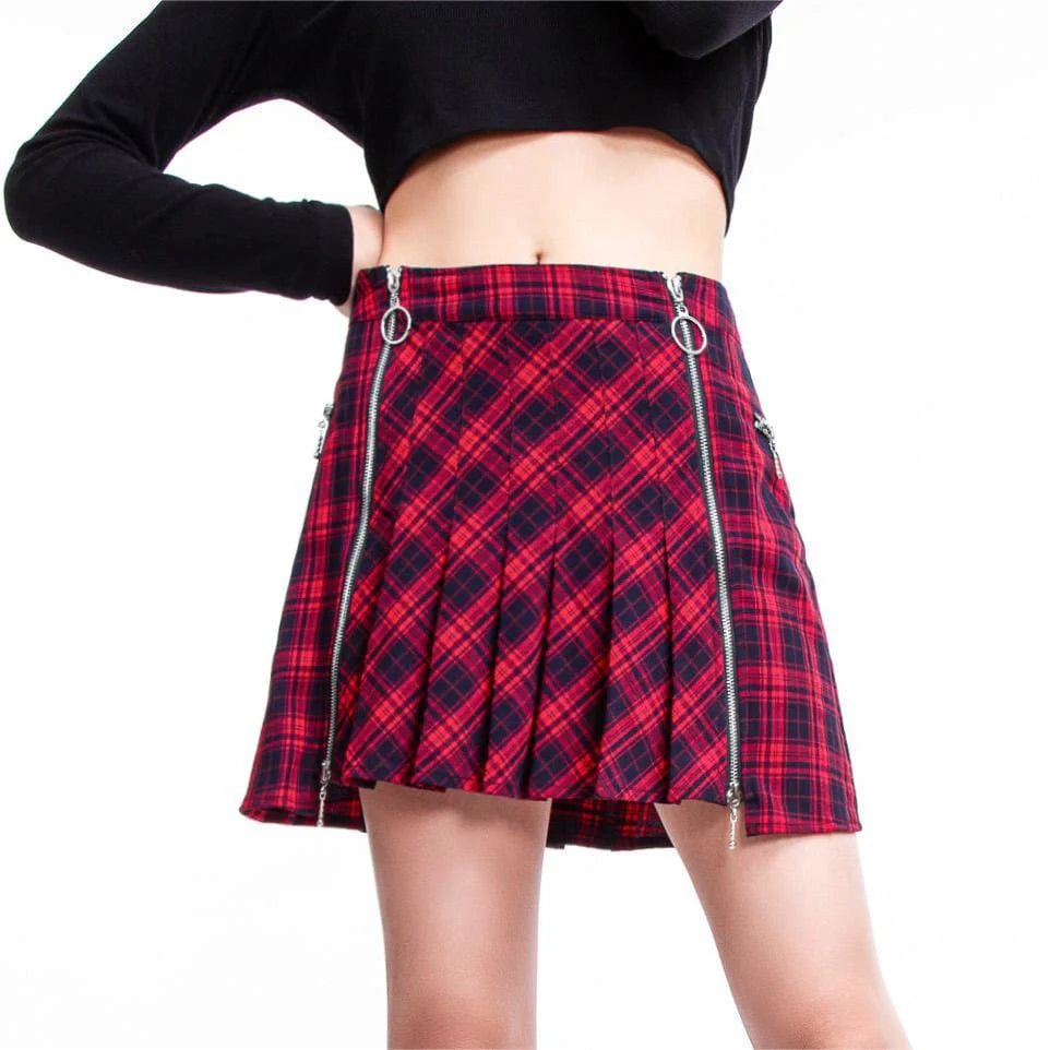 women’s boucle pullovers-Women's Grunge Plaid Pleated Skirt