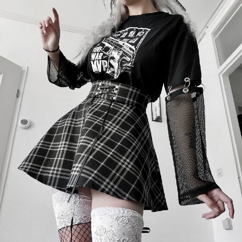 women’s roll-neck sweaters-Women's High-waisted Lace-up Suede Plaid Skirts