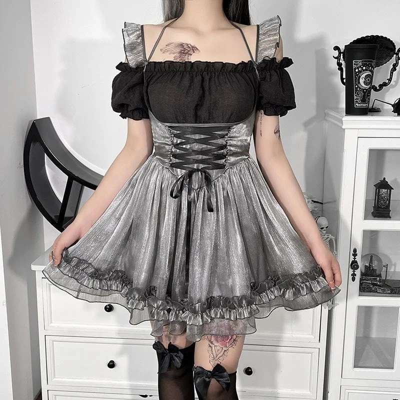 women’s eyelet camis-Women's Lolita Strappy Ruffled Suspender Skirt