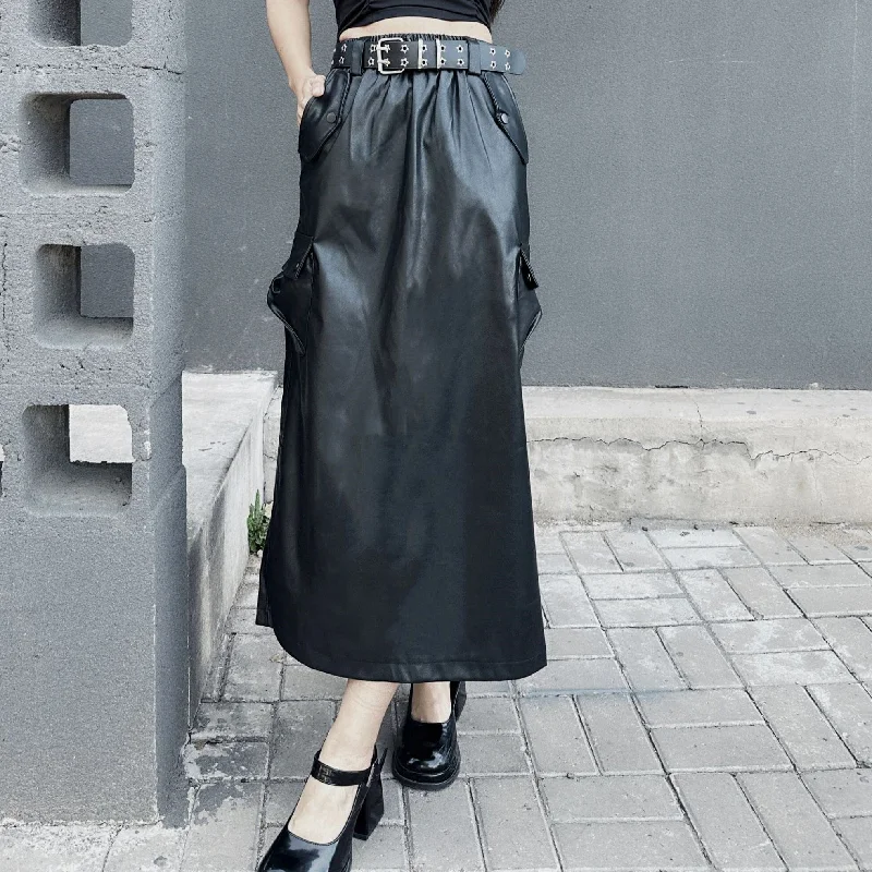 women’s damask skirts-Women's Punk Faux Leather Maxi Skirt