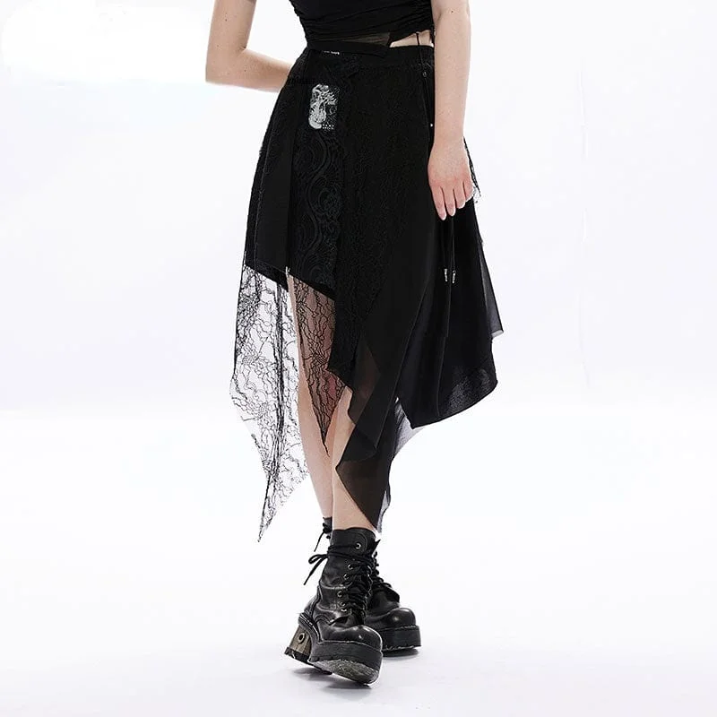 female wool vests-Women's Punk Irregular Hem Lace Skirt