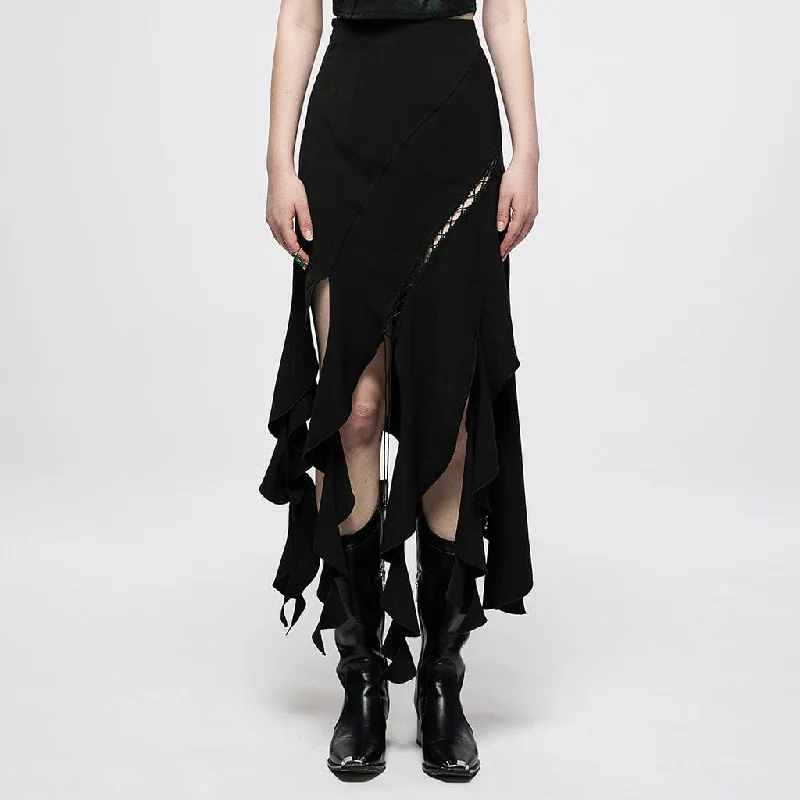 women’s draped pullovers-Women's Punk Ripped Irregular Hem Skirt