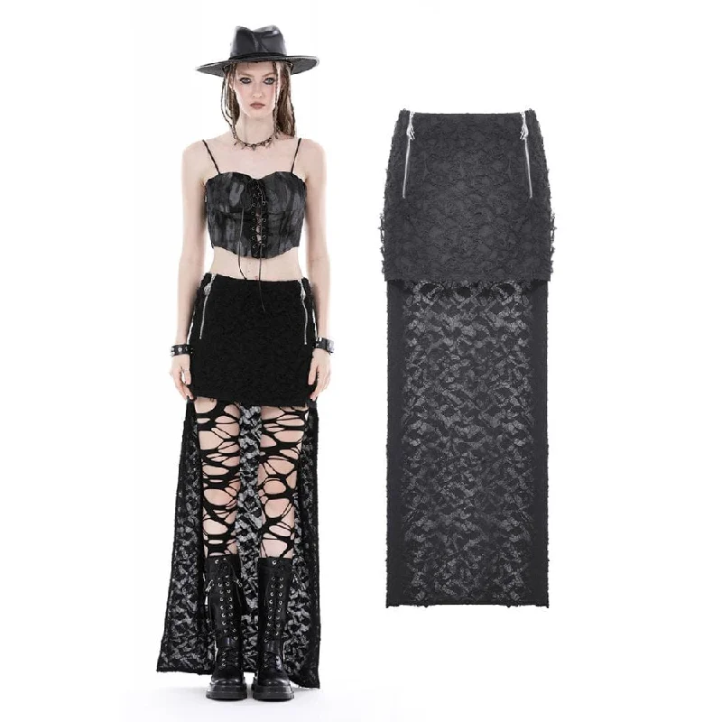 female chiffon-trim tops-Women's Punk Ruched Ripped High-low Skirt